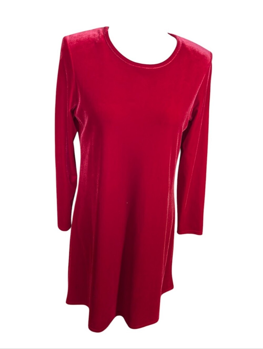 Vtg. Red Velvet Long-Sleeve A-Line Scoop Neck Classic Party Feminine Dress Sz 8